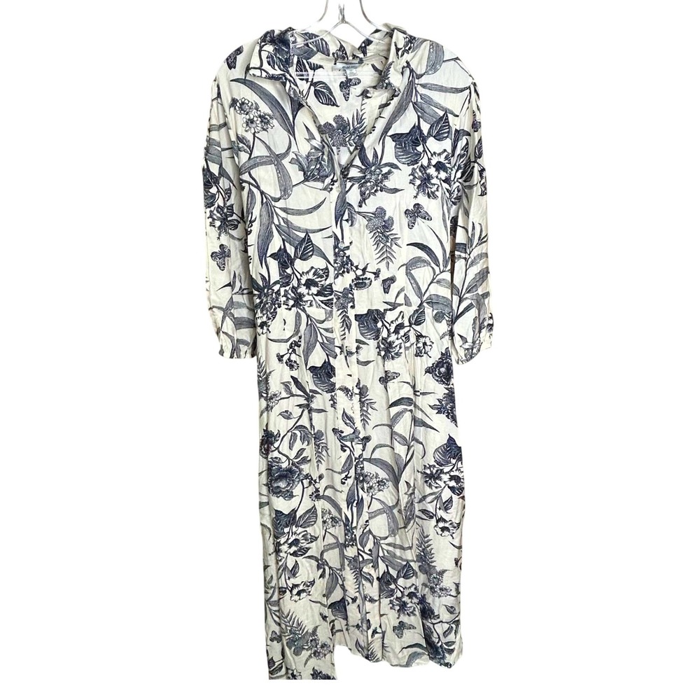 C by one Womens 2X Floral Butterfly Toile Button Front Midi Dress White Black